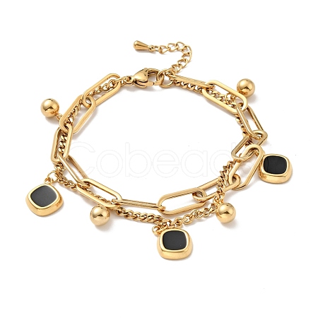 Resin Rhombus and Round Ball Charm Multi-strand Bracelet BJEW-G639-29G-1