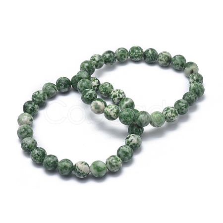 Natural Green Spot Jasper Bead Stretch Bracelets X-BJEW-K212-B-017-1