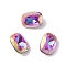 Glass Rhinestone Cabochons, Flat Back & Back Plated, Faceted, Rectangle, Heliotrope, 8x6x3.3mm