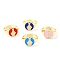 Adjustable Real 18K Gold Plated Brass Enamel Finger Ringss, with Clear Cubic Zirconia, Flat Round with Gesture Language, Good Luck, Mixed Color, Inner Diameter: 17.5mm