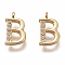 Brass Micro Pave Clear Cubic Zirconia Charms, Cadmium Free & Lead Free, Long-Lasting Plated, Alphabet, Letter.B, 11x7x3mm, Hole: 1.4mm