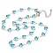 304 Stainless Steel & Glass Heart Link Chain Necklaces, Stainless Steel Color, Dark Turquoise, 16.38 inch(41.6cm)