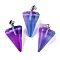 Spray Painted Glass Pendants, with Platinum Iron Loop, Cone, Purple, 26.5x15.5x13.5mm, Hole: 7.5mm