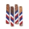 Independence Day Opaque Striped Resin & Walnut Wood Pendants, Geometric Charms, Rectangle, 51.5x7.5x3.6mm, Hole: 1.36mm