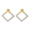 Ion Plating(IP) 304 Stainless Steel Hollow Rhombus Stud Earrings, Golden & Stainless Steel Color, 27x27mm