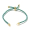 Braided Cotton Cord Slider Bracelet Making, with Rack Plating Brass Findings, Real 18K Gold Plated, Medium Turquoise, 8-5/8x1/8 inch(22x0.3cm), Hole: 2mm