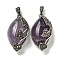 Natural Amethyst Horse Eye Pendants, Rack Plating Alloy Rhinestone Heart Leaf Charms, Antique Silver, Cadmium Free & Lead Free, 31x16x11.5mm, Hole: 5x3mm