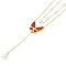 Ion Plating(IP) Golden Tone 304 Stainless Steel Double Layer Butterfly Pendant Necklaces for Women, with Plastic, Red, 16.22 inch(41.2cm)