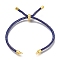 Braided Cotton Cord Slider Bracelet Making, with Rack Plating Brass Findings, Real 18K Gold Plated, Royal Blue, 8-5/8x1/8 inch(22x0.3cm), Hole: 2mm