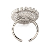 Flat Round Brass Micro Pave Clear Cubic Zirconia Open Cuff Rings for Women RJEW-A046-14P-3