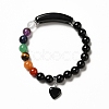 Natural Mixed Gemstone Beaded Stretch Bracelet with Heart Charm for Women BJEW-K164-B-A-3