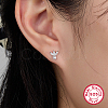Rhodium Plated 925 Sterling Silver Micro Pave Cubic Zirconia Flower Stud Earrings CX0038-1-3