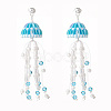 Glass Seed & Synthetic Moonstone Beaded Long Tassel Dangle Stud Earrings with Shell Pearl for Women EJEW-TA00062-1