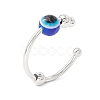 Round Evil Eye Rotating Beaded Open Cuff Ring RJEW-H102-04P-2