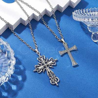 2Pcs 2 Styles Alloy Cross Pendant Necklaces NJEW-JN05116-1