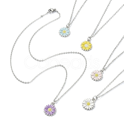 Alloy Enamel Sunflower Pendant Necklace with 304 Stainless Steel Chains NJEW-JN04412-02-1