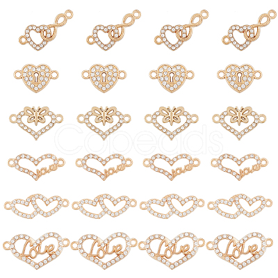 SUNNYCLUE 48Pcs 6 Styles Alloy Crystal Rhinestone Connector Charms RB-SC0001-10-1