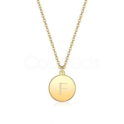 Brass Initial Pendant Necklace NJEW-BB35341-F-1