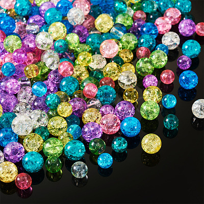 420Pcs 14 Style Transparent Spray Painted Crackle Glass Beads Strands CCG-TA0002-04-1