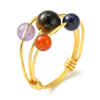 4Pcs 4 Style Natural Mixed Gemstone Braided Bead Finger Rings Set RJEW-TA00083-1