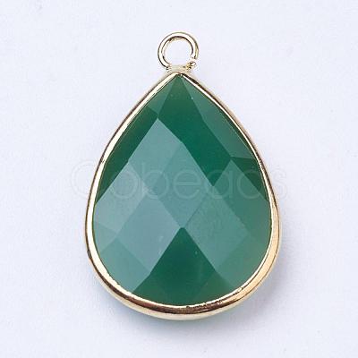 Golden Tone Brass Glass Teardrop Pendants GLAA-M006-A-05G-1