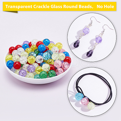 PandaHall Elite 270Pcs 9 Colors Transparent Crackle Glass Round Beads CCG-PH0001-04-1