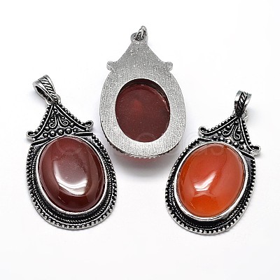 Oval Antique Silver Zinc Alloy Natural Red Agate Big Pendants G-F228-27K-FF-1