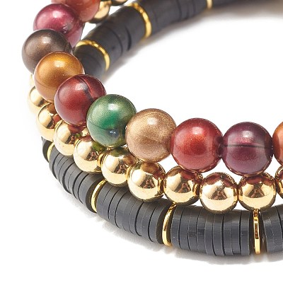 3Pcs 3 Style Imitation Tiger Eye Stretch Bracelets Set BJEW-JB07649-1