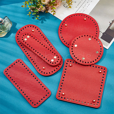 PandaHall Elite 6Pcs 6 Style Flat Round PU Leather Knitting Crochet Bags Nail Bottom Shaper Pad DIY-PH0021-06B-1