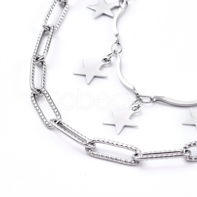 Non-Tarnish 304 Stainless Steel Chain Tiered Necklaces NJEW-JN02828-1