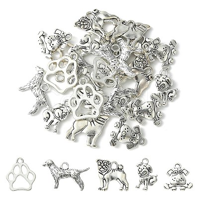 25Pcs 5 Style Tibetan Style Puppy Pendants TIBEP-YW0001-54-1