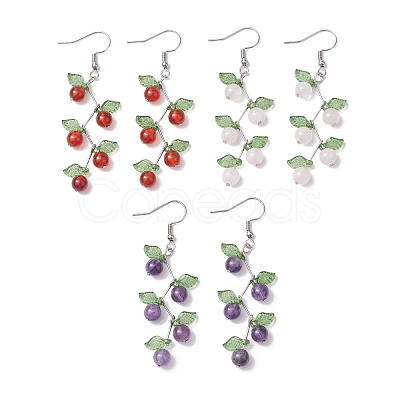 3 Pairs Fruit Gemstone & Acrylic Dangle Earrings EJEW-TA00472-1