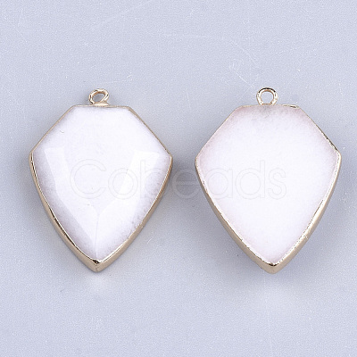 Electroplate Natural White Jade Pendants G-S344-20G-1