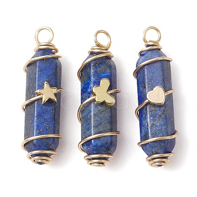 3Pcs 3 Styles Natural Lapis Lazuli Copper Wire Wrapped Pointed Pendants PALLOY-JF02460-03-1