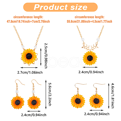 FIBLOOM Sunflower Jewelry Set with Imitation Pearl Beaded SJEW-FI0001-30-1