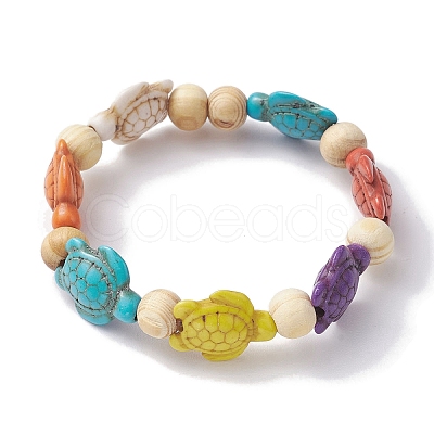 Beach Turtle Dyed Synthetic Turquoise Stretch Bracelets BJEW-JB10296-02-1