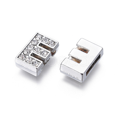 Alloy Initial Slide Charms with Grade A Rhinestones ALRI-R032-E-FF-1