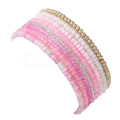 8Pcs 8 Color Glass Seed Beaded Stretch Bracelets Set for Women BJEW-JB09661-01-1