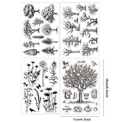 Globleland 4 Sheets 4 Styles PVC Plastic Clear Stamps DIY-GL0004-49A-1