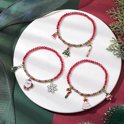 3Pcs 3 Styles Christmas Theme Glass Beaded Stretch Bracelet Sets for Women BJEW-TA00534-1