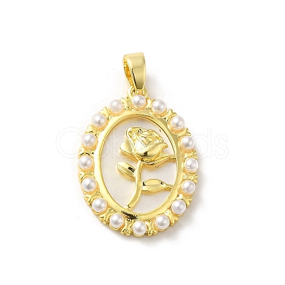 Brass Pave Natural White Shell Pendants KK-D095-04A-G-1