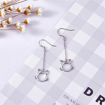 Anti-Tarnish Women Cat Stud Earrings Simple Long Dangle Earrings Cute Pet Kitty Cat Face Earrings Rhodium Plated Sterling Silver Earrings Stud Jewelry Gift for Lovers Women Birthday Christmas JE1072A-1