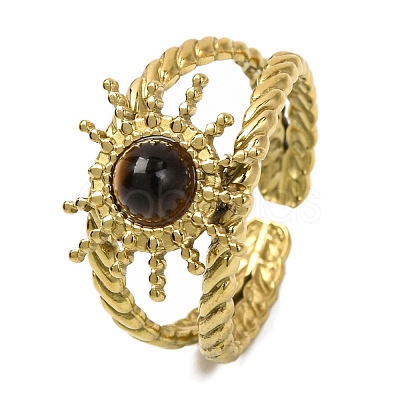 Natural Tiger Eye Finger Rings RJEW-Q822-56G-01-1