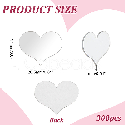 PandaHall Elite 300Pcs Heart Mirror Self Adhesive Acrylic Mosaic Tiles DIY-PH0021-93-1