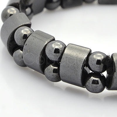 Magnetic Hematite Tow Row Rectangle and Round Beads Stretch Bracelets for Valentine's Day Gift BJEW-M066-11-1