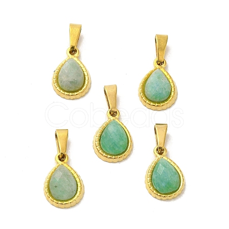 Natural Amazonite Faceted Teardrop Charms STAS-P361-01G-03-1