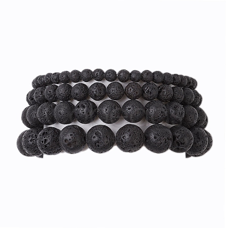 4Pcs Round Natural Lava Rock Beads Stretch Bracelets BJEW-JB10965-1