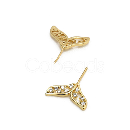Brass Micro Pave Clear Cubic Zirconia Fishtail Head Pins BAPE-PW0002-10C-G-1