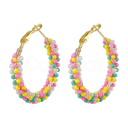 Colorful Glass Seed Beads Hoop Earrings EJEW-MZ00151-1