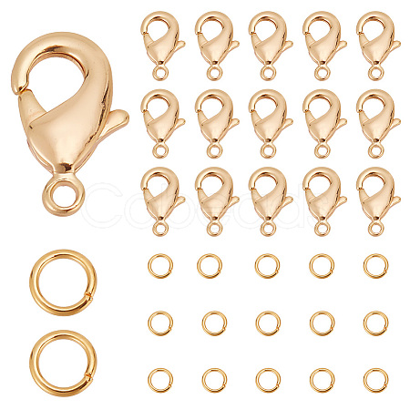 GOMAKERER 30Pcs Brass Lobster Claw Clasps with 30Pcs Open Jump Rings KK-GO0001-16-1